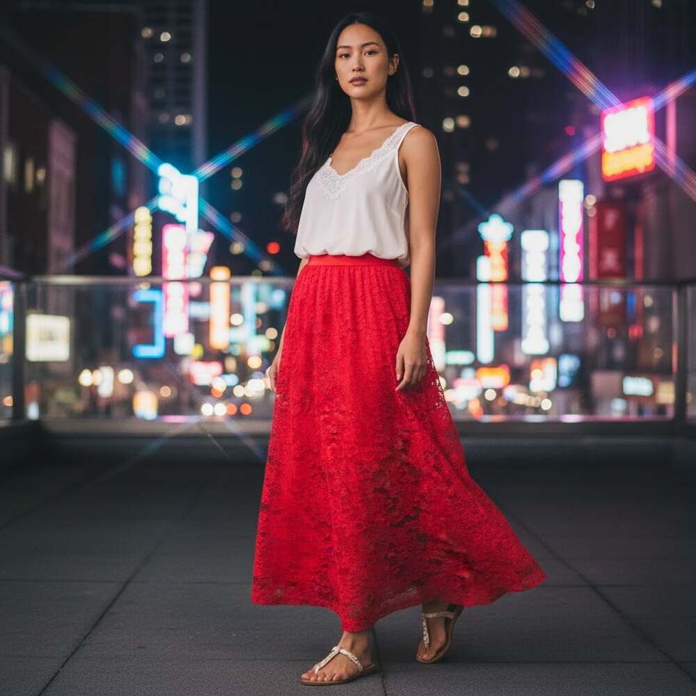 Laffaire Los Angeles Red Lace A-Line Maxi Skirt Size S